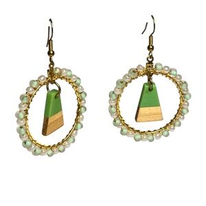 Womens Dangle Earrings Round Turquoise Beaded Jewelry White